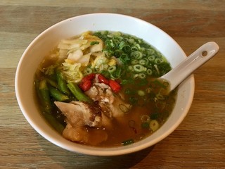 Chicken Ramen with vegetables and noodles