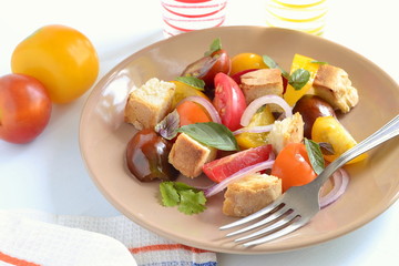 Panzanella - Italian salad with fresh tomatoes and crispy bread