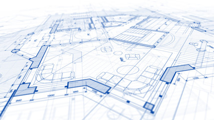 Architecture design: blueprint plan - illustration of a plan modern residential building / technology, industry, business concept illustration: real estate, building, construction, architecture