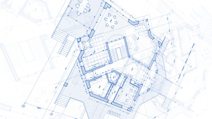 Architecture design: blueprint plan - illustration of a plan modern residential building / technology, industry, business concept illustration: real estate, building, construction, architecture