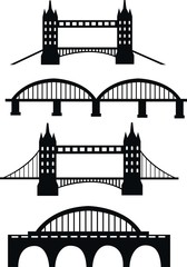 Collection of bridge designs silhouette.
