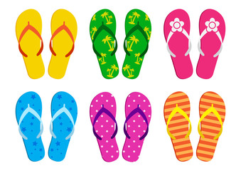 Colorful set of summer flip flops. Vector illustration