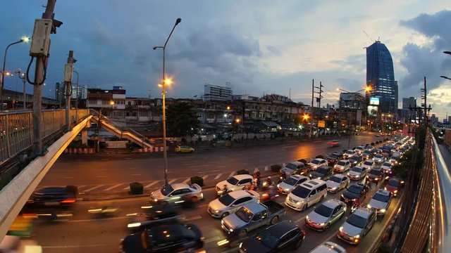 Congestion traffic on Rama IV road at Bangkok, Thailand.