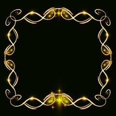 Gold glitter frame on a black background