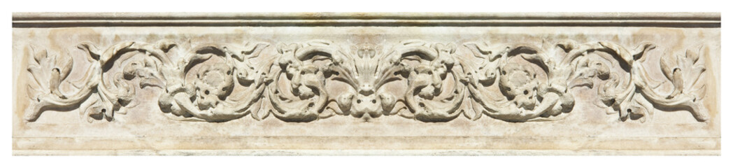 Detail of an old Italian molding stone eaves with foliage 