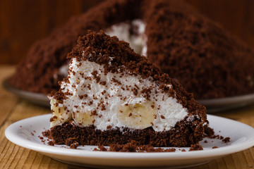 Smooth pie cake with banana and whiped cream