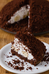 Smooth pie cake with banana and whiped cream