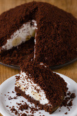Smooth pie cake with banana and whiped cream