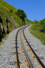 Cog railway tracks on a mountain in Switzerland