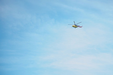 Helicopter in sky. Helicopter tourist traffic.