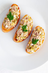 cod liver salad on fried ciabatta