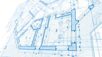 Architecture design: blueprint plan - illustration of a plan modern residential building / technology, industry, business concept illustration: real estate, building, construction, architecture
