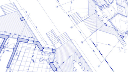 Architecture design: blueprint plan - illustration of a plan modern residential building / technology, industry, business concept illustration: real estate, building, construction, architecture