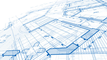 Architecture design: blueprint plan - illustration of a plan modern residential building / technology, industry, business concept illustration: real estate, building, construction, architecture