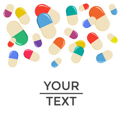 Medical background with falling colorful pills. Vector illustration