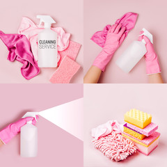 Fashion collage of cleaning concept photos.