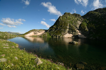 Fototapeta na wymiar Valley of five lakes in Arkhyz. Zagedanskiy ridge.