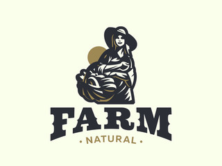 Woman farmer with basket of vegetables and fruits.