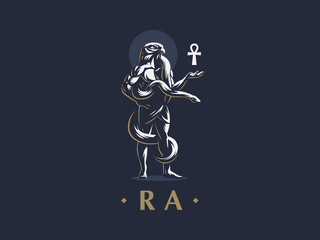 The Egyptian god Ra with an ankh in his hand. 