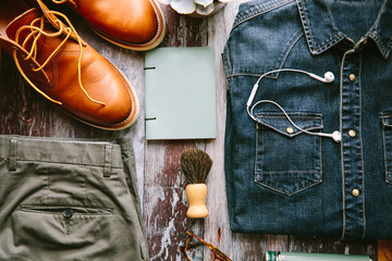 Product shot of male clothing and accessories