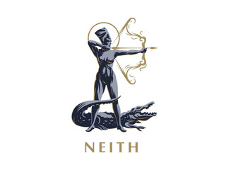 Egyptian goddess Neith. Archer. Crocodile. 