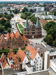 aerial view to Lubeck old town, Germany
