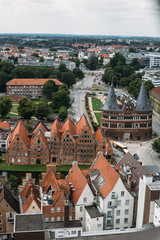 aerial view to Lubeck old town, Germany