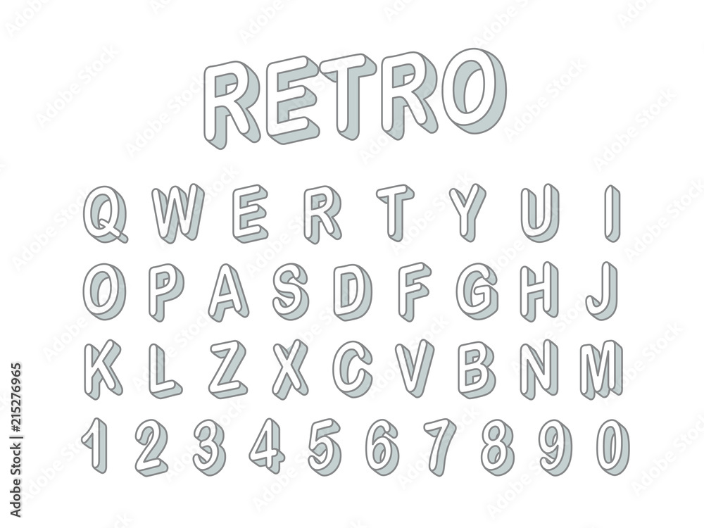 Poster retro style 3d font vector clipart. letters and digits