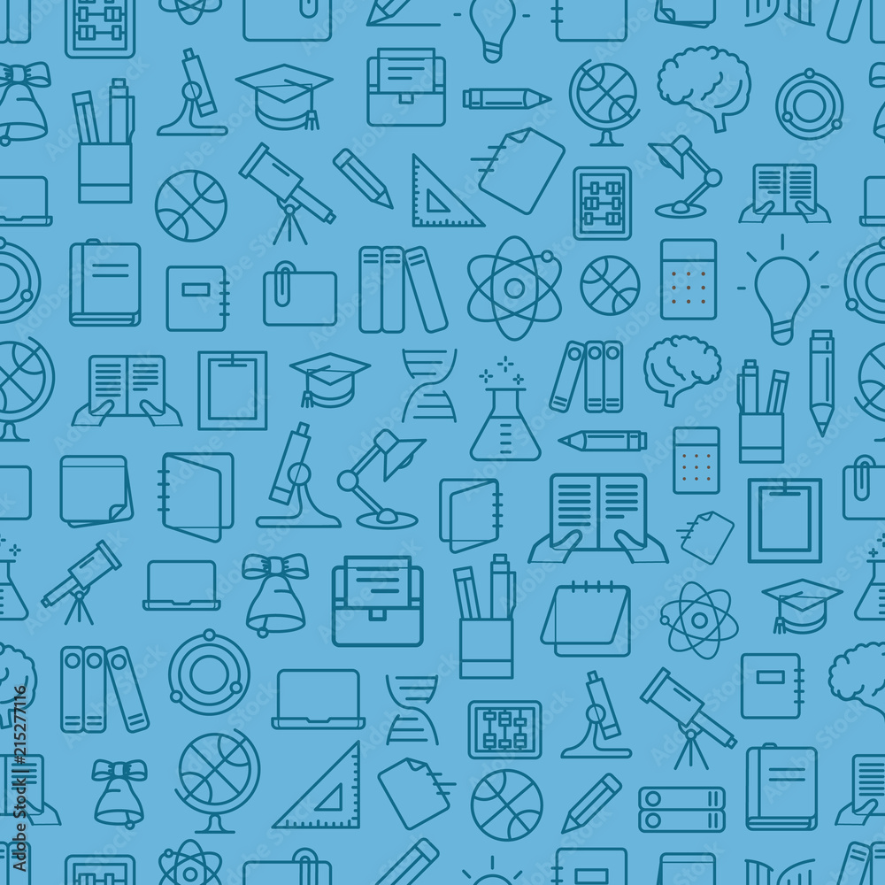 Poster Different network app icons vector seamless pattern. Back to school