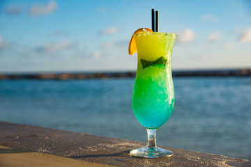 Colorful cocktail on the beach .