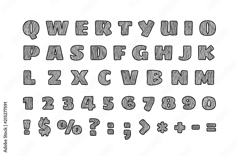 Poster hand drawn style font. letters and digits vector clipart