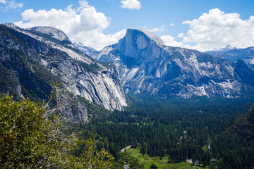 View to the tops of the mountains and the gorge, Yosemite national park, California, USA