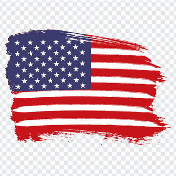 Flag of USA, brush stroke background.  Flag United States of America on transparent background. Stock vector. Vector illustration EPS10.