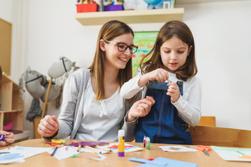 Preschool Teacher with Children at Kindergarten - Creative Art Class