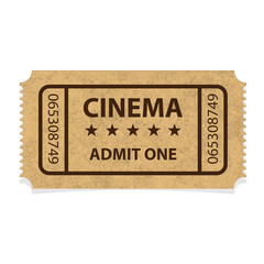 Retro cinema cardboard ticket on white background
