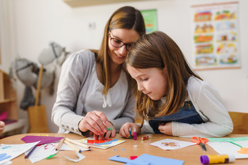 Preschool Teacher with Children at Kindergarten - Creative Art Class