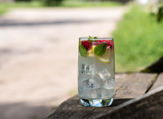Summer cocktail with mint, lemon and ice
