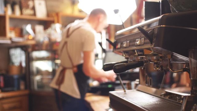 Service concept. A barista doing his best
