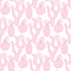 Fotobehang Cute set cactus hand drawing seamless pattern. Vector illustration pink cacti isolated on white background. © Inga Maya