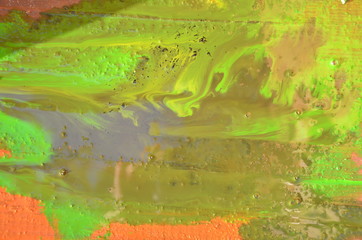 bright yellow wood surface as background. Abstract hand drawn watercolor. Colorful splashing on the wood