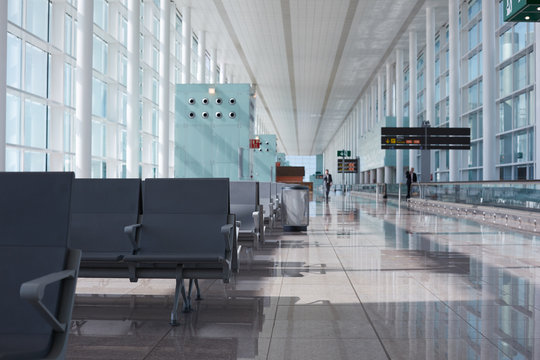 Modern airport hall with empty seats