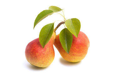 beautiful ripe pear with leaves isolated
