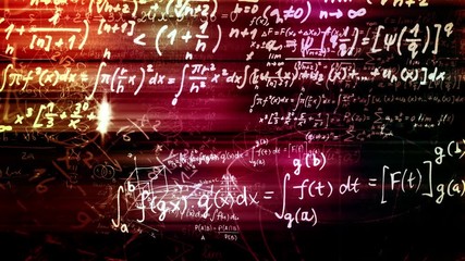 Blocks of abstract mathematical formulas are written and moved in the virtual space. The camera flies through the mathematical formulas. looped - Powered by Adobe