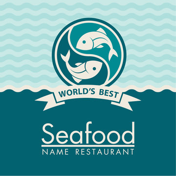 seafood menu design for restaurant on blue background
