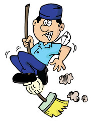 hombre trabajando escoba