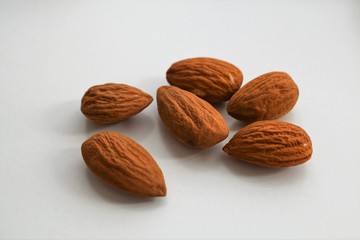 Almonds in a white background