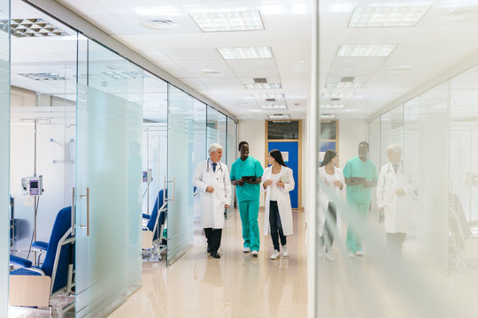 Men and woman medics in hospital