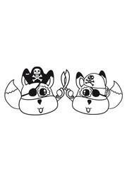 team paar kämpfen crew matrose kapitän pirat säbel seeräuber hut totenkopf überfall meer schiff gesicht kopf baby fuchs süß niedlich klein comic cartoon cool