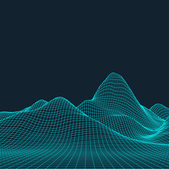 Abstract vector landscape background. Cyberspace  grid. 3d technology  illustration.
