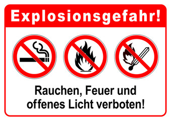 ks369 Kombi-Schild - Explosionsgefahr: Rauchen, Feuer und offenes Licht verboten! (Funkenbildung vermeiden) - (Batterieraum) - DIN A1 A2 A3 A4 Poster - xxl g6357